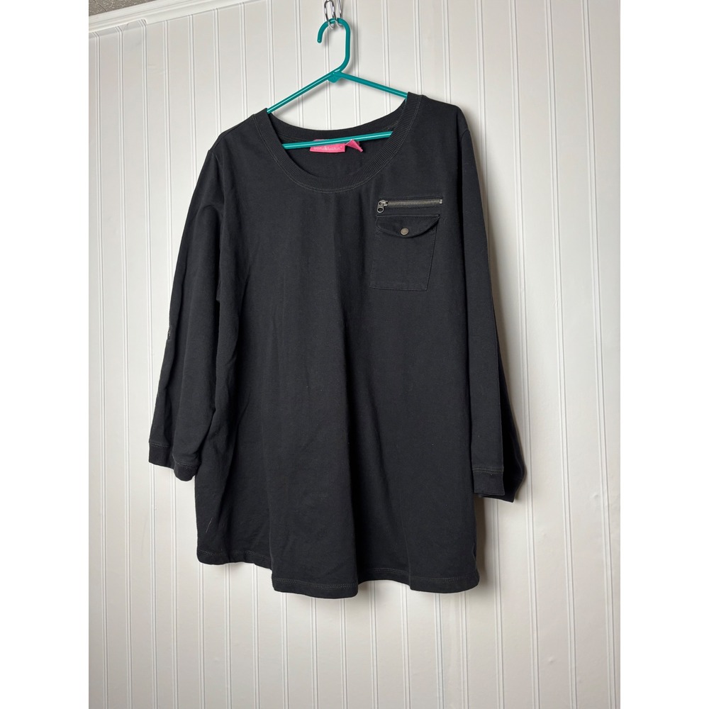 Woman Within Black Long Sleeve Roll Tab Utility Pocket Top Large 07-0996-4